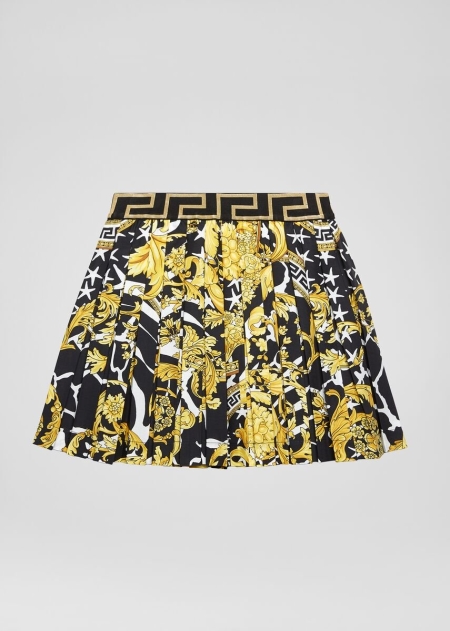 Versace Savage Barocco Print Pleated Kjol Tjej - 580439DNE